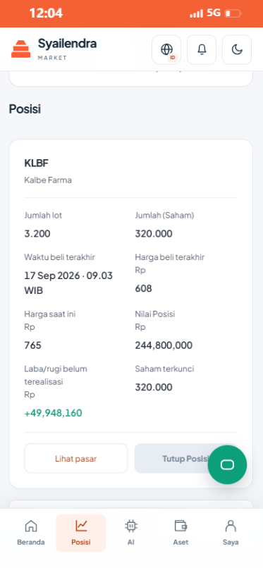 Posisi saham KLBF dengan laba belum terealisasi Rp49.948.160